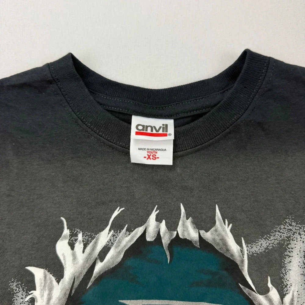 Anvil T-Shirt Kids XS Black Philadelphia Eagles Ripped Graphic Funny Back Text
